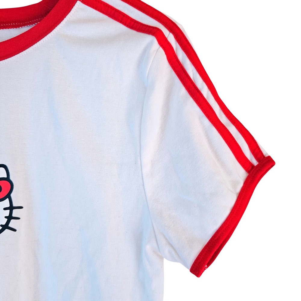 Sanrio Hello Kitty Tiny Chum Ringer Tee White Red Stripe Graphic XL Hybrid Crop - Picture 3 of 6